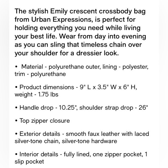 URBAN EXPRESSIONS. Emily crescente crossbody - Picture 2 of 2